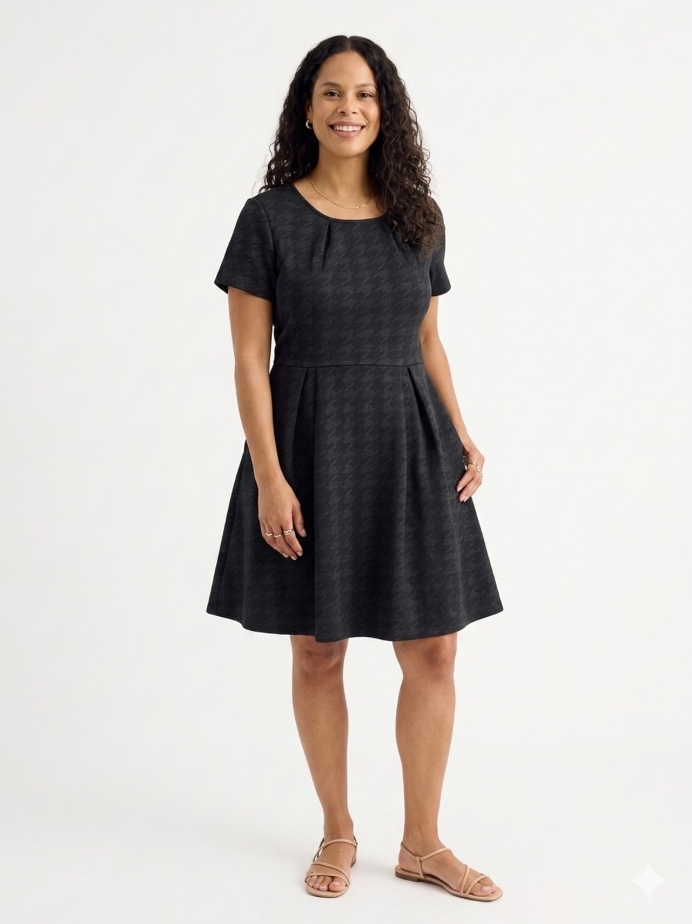 Pennington Black Houndstooth Fit & Flare Print Dress Pockets Size 3X